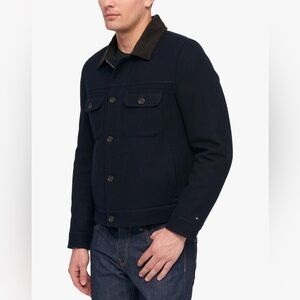 Tommy Hilfiger Men’s Navy Wool & Padded Trucker Jacket, Preowned